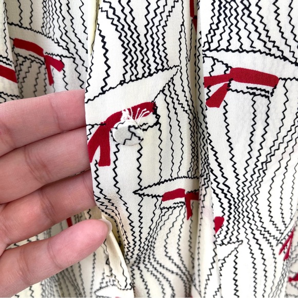 Bergdorf Goodman Bow-Neck Hat Print Silk Cream Red Easter Silk Midi Dress Size L - Picture 10 of 10